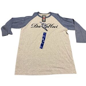 Da Hui Men's Blue and Cream Raglan Shirt